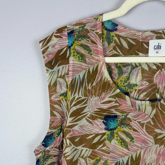 CAbi Tropical Orchid Print Parlor Sleeveless Double Layered Chiffon XL Blouse - Picture 5 of 13